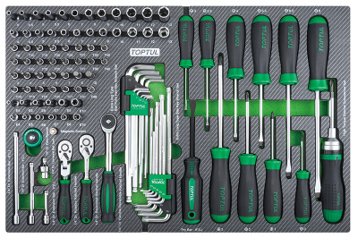Набор головок 1/4" с аксессуарами и отверток 114 предметов в мягком ложементе (D) TOPTUL GEDB431